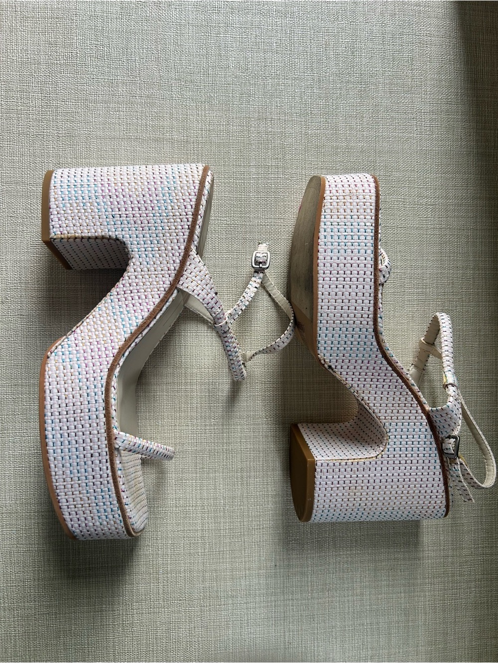 Dolce Vita White Multicolor Woven Platform Sandals